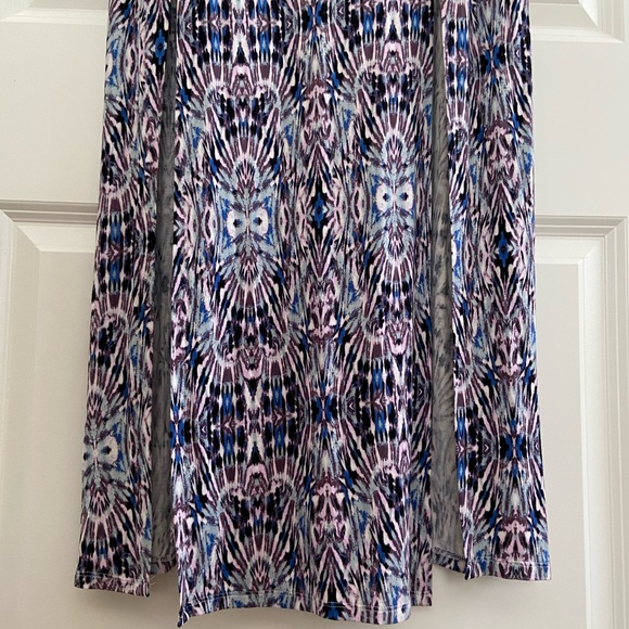 Express Smocked Bodice Maxi Dress Blue Purple Stretch Comfy Boho Off Shoulder S - Picture 9 of 16